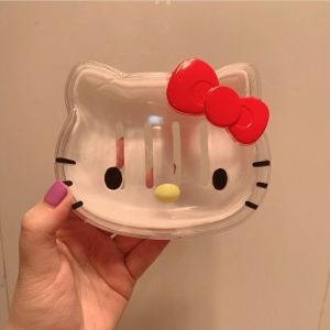 New Anime Kawaii Sanrio Hello Kitty Soap Box Girl Heart Household Drain Storage Box with Lid Travel Portable Soap Box Wholesale