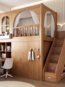 Solid Wood Bunk Bed with Desk and Wardrobe Integrated Loft Bed with Storage Multi-Functional Bunk Bed for Small Spaces