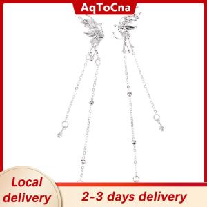 [COD] AqToCna Ship within 24 hours 1Pair Angel Wings Liquid Metal Butterfly Tassel Ear Cuff Non Piercing Earrings Trendy Punk Design Female Long Ear Clip Jewelry