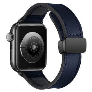 Magnetic Buckle Strap For Apple Watch Ultra 3 2 Band 49mm 46mm Crazy Horse Genuine Leather+Silicone Bracelet For iWatch Series 11 10 9 8 7 6 SE3 44mm 40mm 45mm 41mm 38mm 42mm