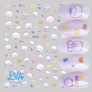 Sticker Dán Móng Tay 3D Dạng Decal Dán Chống Nước Hoạ Tiết Hoạt Hình Gấu Tím Cute Lovely Bear JO1273