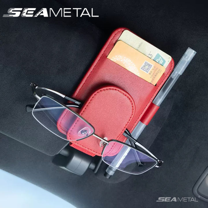 SEAMETAL Leather Car Sun Visor Glasses Clip Sunglasses Card Ticket