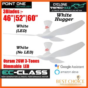 PO ECO CYCLONE VSPEC-III RS 3B (White Hugger) Smart Wifi EC Motor Ceiling FAN 46/52/60in Dimmable LED Light Google Alexa Tuya