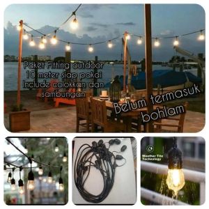 Kabel fiting lampu cafe gantung 10m 10 meter 10 fitting dekorasi outdoor fitting