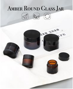 Amber Round Glass Jars Frosted Glass for face cream eyes cream masque with Inner Liners and black LidsEmpty Cosmetic Containers MUST have for traveling.