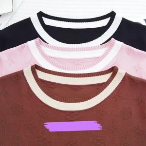 FCLUCKIN STORE Top for Women Womens Short Sleeve Knit Tops Sweater Round Neck T-shirt Jacquard Contrast Color Shirt Summer New Korean Blouse