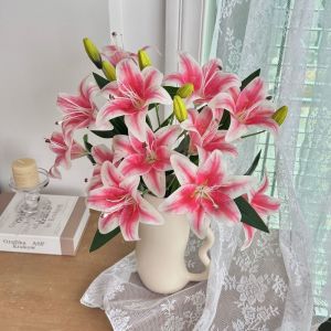 MIRELINA White Artificial Lily Flowers 2-head Real Touch Artificial Faux Plants  Pink Fake Lily Branches Home Decor