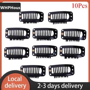 [COD] WHPHous Ship within 24 hours 10 100 Toupee wig clips snap clips w  rubber back hair extension black 9 teeth