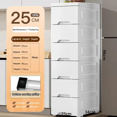 Hisoa Locker Drawer Cabinet 18/25cm Wide Gap Storage Cabinet Slim Drawer White Cabinet With Wheels Wardrobes 5/6/7Layer Kitchen Storage Gap Plastic Drawer Cabinet Bathroom Cabinet Removable cabinet