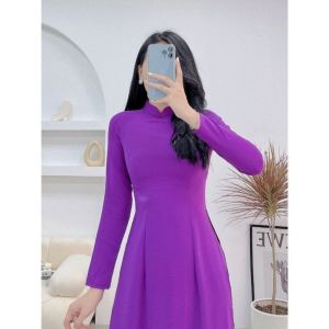 Áo dài truyền thống TAY DÀI trơn chất liệu LỤA MỸ tím cẩm co giãn thấm hút mồ hôi