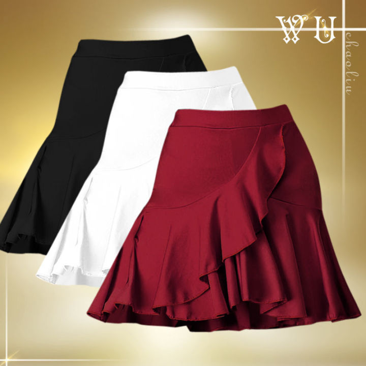 Short Simple Latin Dance Skirt S2403 in Various Colours: Best Selling Latin & Salsa Skirt, Figure Flattering, Knee Length Skirt for Dance Practice, Social Dancing, Medals & DanceSport Competition