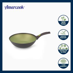Amercook Avocado 28cm Non-Stick Wok – Lava Stone Coating Induction Ready PFOA-Free All-Stove Compatible