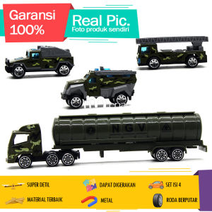 Mainan Diecast Miniatur Mobil Truk Kontainer Tangki Gandeng Militer Set Isi 4 Metal Besi