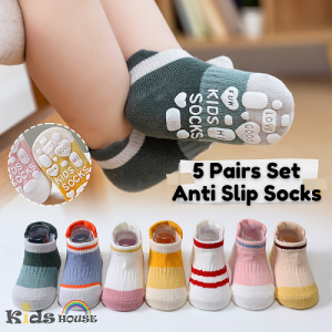 Kidshouse 5 Pairs Ankle Socks Large Area Non Skid Socks for Toddler Children Kids O008