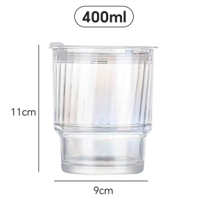 Glass Straw Cup Transparent Cold Coffee Cup with Lid 400ml Water Milk Tea Cup Water Bottles