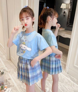 Kids JK set girls t-Shirt and JK Dress Graceful Princess Plaid Skirt 2pcs Girl Cosplay Costume Uniform