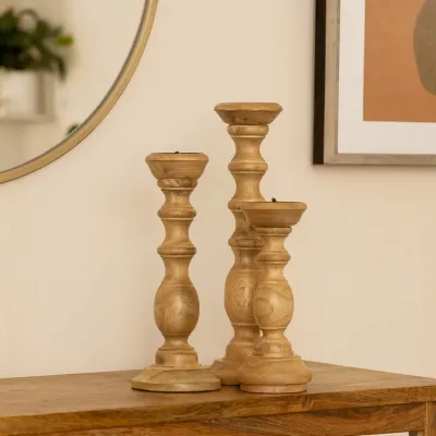 Celson ( SG Seller ) Jenna Hand Carved Wooden Candle Holder Set of 3