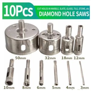 CKS Mall 10Pcs/set Diamond Hole Saws Drill Bit Saw Set Cut Holes In Tile Ceramic Marble Glass Stone Cutter