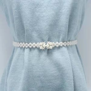 Panda SJK สายคาดเอวสายโซ่สำหรับผู้หญิงเดรสแบบมีเข็มขัดกระโปรงมุกยืดหยุ่นเสื้อผ้าเครื่องประดับแฟชั่นสไตล์เกาหลีบางๆเพชรหรูหราปรับได้ Tali Pinggang Perempian