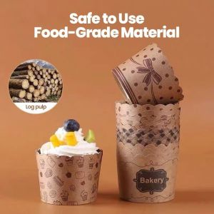 100Pcs Kraft Tulip Muffin Wrapper Liner Cup Cupcake Oil-Proof Cups For Wedding Birthday Party
