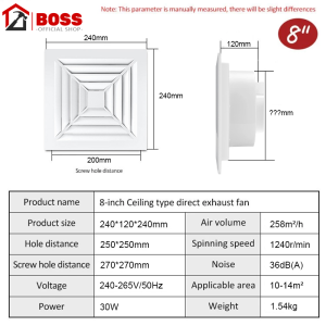 Exhaust Fan Ceiling 8/10/12 Inch Large Suction Kitchen Strong Wind Household Silent Bathroom Duct Ventilation Fan