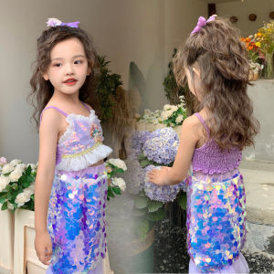 Set Tiên Cá cho bé gái Bộ áo mùa hè hình vỏ sò và Váy tiên cá cho bé Halloween Váy đi biển cho bé