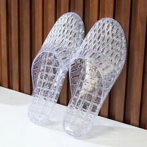 ZEEMIN Womens Summer Baotou Hollow Out Flat Sole Slippers Soft Sole Non Slip Transparent Crystal Slippers Outdoor Beach Slippers