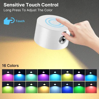 Đèn LED treo tường 19 màu RGB Dimmable có thể sạc lại chân đèn treo tường hoạt động bằng pin Đèn soi tranh cảm ứng & điều khiển từ xa 360 ° r