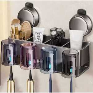 Toothbrush Holder Suction Cup Organizer For Razor Toothpaste Toothbrush Cup No Drilling Wall Mounted Free Glue Hanging