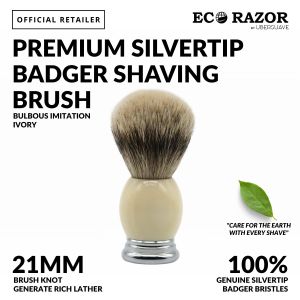 Ubersuave Eco-Razor Large Knot Bulbous Imitation Ivory Shaving Brush (Premium Silvertip Badger)-SGPOMADES