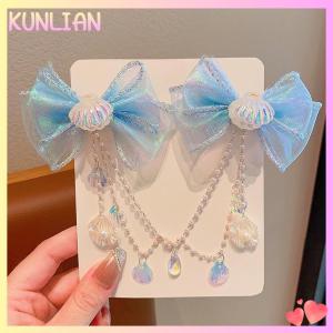 [KUNLIAN] Phim Hoạt Hình Cô Gái Tóc Clip trẻ em Nàng Tiên Cá Công Chúa Ngọc Trai rìa màu hồng tím Bow trán chuỗi kẹp tóc Cổ Tích móc tai phụ kiện