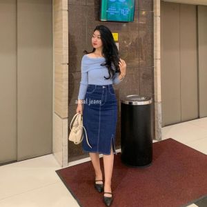 Terra Rok Jeans 7/8 Wanita Highwaist A-Line Denim Skirt | Aksal Jeans