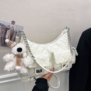 78YUANFF หนัง PU กระเป๋าสะพาย ตารางเพชร ความจุขนาดใหญ่ กระเป๋าสะพายข้าง แฟชั่น ดีไซน์กระเป๋า กระเป๋าโท้ต สำหรับผู้หญิง