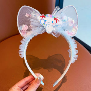 Childrens Kuromi Headband Cute Sanrio Non-slip Headband Girls Bow Mesh Hair Accessories luminous cartoon Hairpin Headband