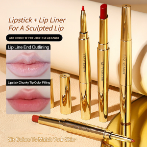Dual Ended Lip Liner Matte Lipstick 2 in 1 Lip Pencil Velvet Lipstick Contouring Smudge Proof Transfer Resistant Nude Shades All Day Wear Lip Duo
