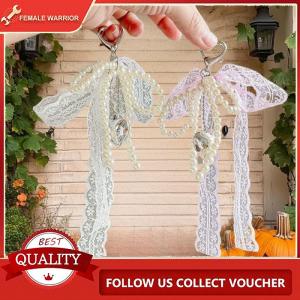 Female Warrior 1ชิ้นสายคล้องโทรศัพท์จี้ไข่มุกหวานเลียนแบบลูกไม้โบว์ลูกปัดพวงกุญแจกระเป๋าแขวนสายสำหรับผู้หญิงสาว