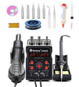 Yarboly 8586D SMD Soldering Station Heat Electric 2 in 1 Lcd Display Electric Soldering Iron BGA Rework Welding Station Kit