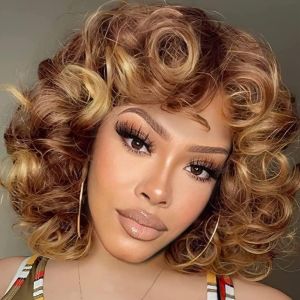 New foreign trade wig African womens short curly hair screw curl full headgear with bangs multi-color optional wigs