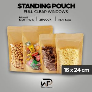 ( 50 pcs ) Standing Pouch Craft full Clear Windows 16 x 24 cm | Standing Pouch Ziplock Clear | Plastik Klip Bening Transparan | Standing Pouch