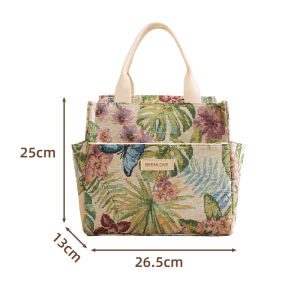 Handheld Tote Lunch Bag Large Capacity Chinese Style Student Office Worker Commuting with Lunch Bag Insulated Lunch Box Bag