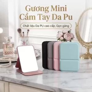 Gương trang điểm mini cầm tay bỏ túi mặt lưng da PU siêu xinh có thể gấp gọn tiện lợi mang theo