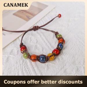 【 CANAMEK 】 Ethnic Style Ceramic Adjustable Bracelet For Women Girls Fashion Colorful Beaded Summer Charm Bracelet Jewelry Accessories