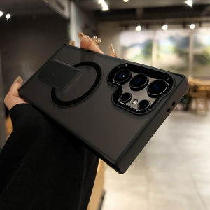 CrashStar With Folding Invisible Stand Magsafe Matte Hard Shockproof Phone Case For Samsung Galaxy S25 S24 Ultra S24+ Plus FE S23 Ultra Wireless Charging Phone Casing Cover Shell With Metal Camera Protector Ring Hot Sale