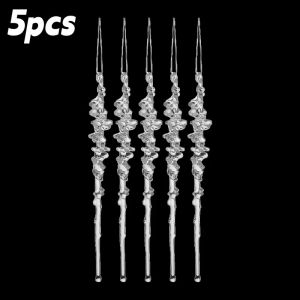 30pcs Acrylic Icicle Ornament Transparent Christmas Tree Pendant Ornament Snow Ice Cone Threaded Festival Party Supplies