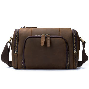 EDERN Retro Crazy Horse Leather Mens Shoulder Bag Fashion Casual Full Grain Cowhide Crossbody Bag for Men Large Capacity Messenger Bag Sling Bag