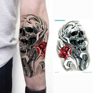 Tato Temporer Tattoo Tatto Temporary Tahan Air Sementara Anti Air Seri LC-799 Motif Tengkorak Bunga Mawar Merah