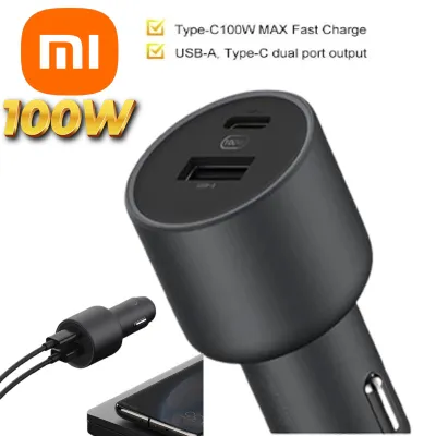Xiaomi Car Charger Fast Charging 100W 5V 3A Dual USB QC Charger Adapter USB-A USB-C Dual-port Output
