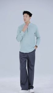 JL CLASSIC X HUILISHI CHINESE COLLAR HALF BUTTONED LONG SLEEVES POLO COTTON SILK BLEND FABRIC