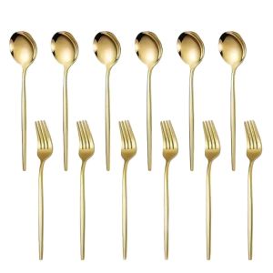 【COD/Original】12pcs Cutlery Set Spoon and Fork Set Stainless Dinnerware Korean Spoon Fork Set Food Grade Flatware Mirror Polished