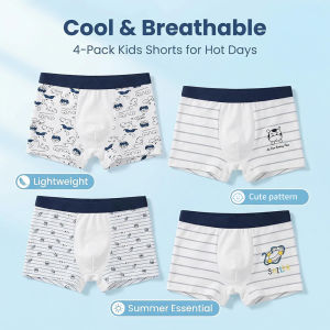 AILEBE Kids Panty 4PCS Cartoon Print Boxer Brief Underwear Set Super Soft Milk Silk Fabric Gentle on Skin Breathable Skin-Friendly Keeps Cool Dry Comfortable No Dig No Marks Boys Girls 1-10 Years